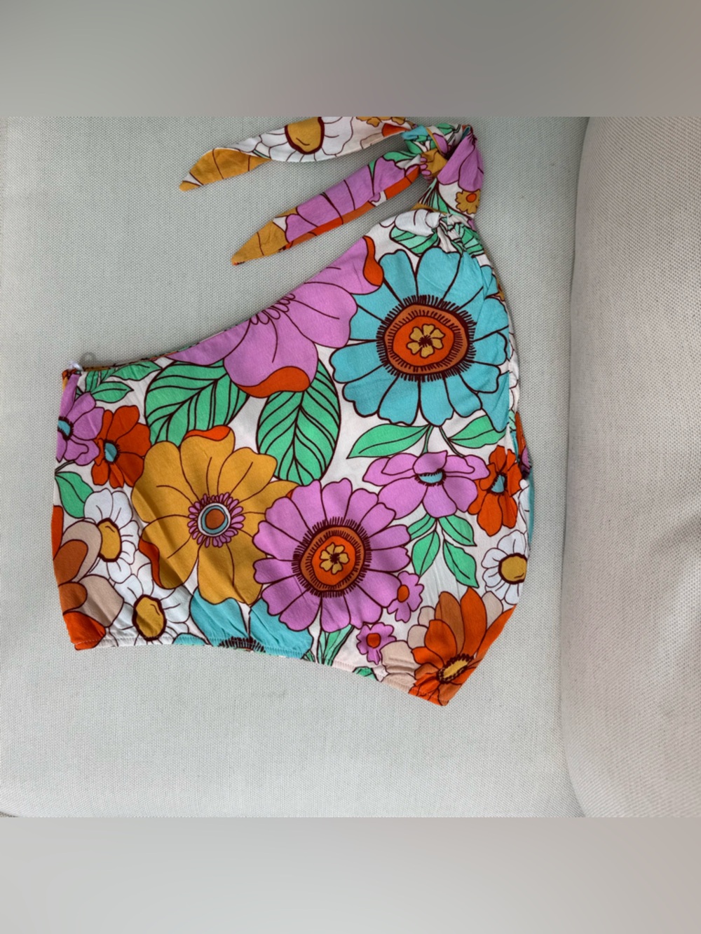 SzS Show Me Your MuMu Floral Tie-Side Top in Pink, Orange, Yellow, Mint